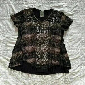Whimsigoth rhinestone top flowy bedazzled vocal shirt women’s medium